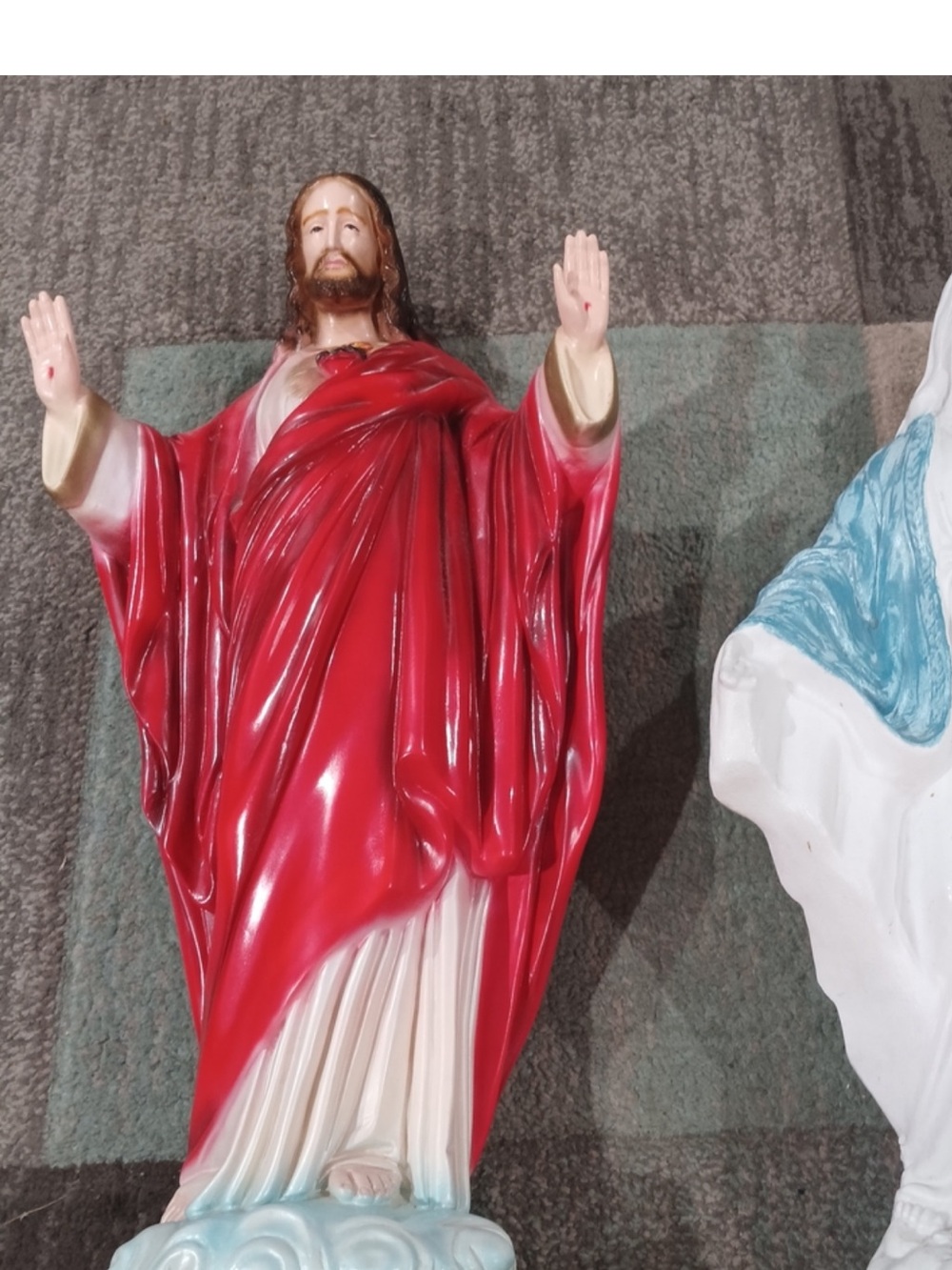 Sacred Heart Jesus Statue in Red and Ivory Plastic